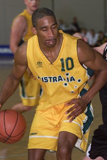 AUCKLAND, NEW ZEALAND - SEPTEMBER 23:  Boomers player Darryl McDonald hopes by closing his eyes the ball will go in the hoop during the Basketball game played on Sunday at the North Shore Events Centre . New Zealand beat Australia 8978.  (Photo by Dean Purcell/Getty Images)