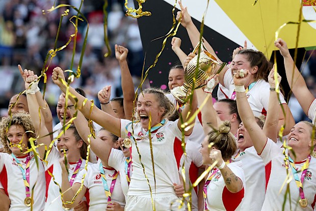 England lift the World Cup trophy.