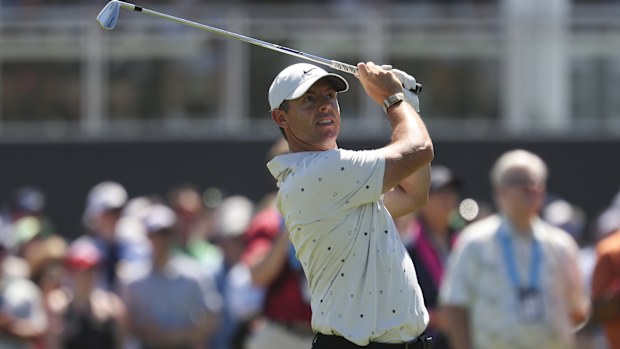 NEWTOWN SQUARE, PA - MAY 16: Rory McIlroy hits his tee shot on the 17th hole during the third round of the PGA Championship at Aronimink Golf Club on Saturday, May 16, 2026 in Newtown Square, Pennsylvania. (Photo by Scott Taetsch/PGA of America via Getty Images)