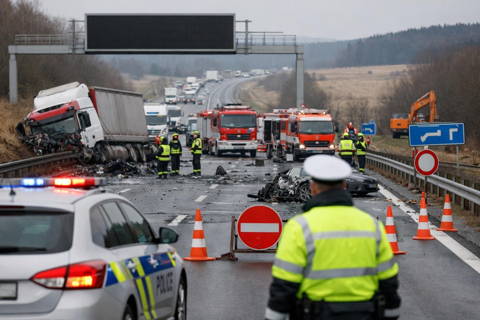Dálnice D1 je u Humpolce uzavřená po nehodě: řidiči musí počítat s objížďkou přes Jihlavu