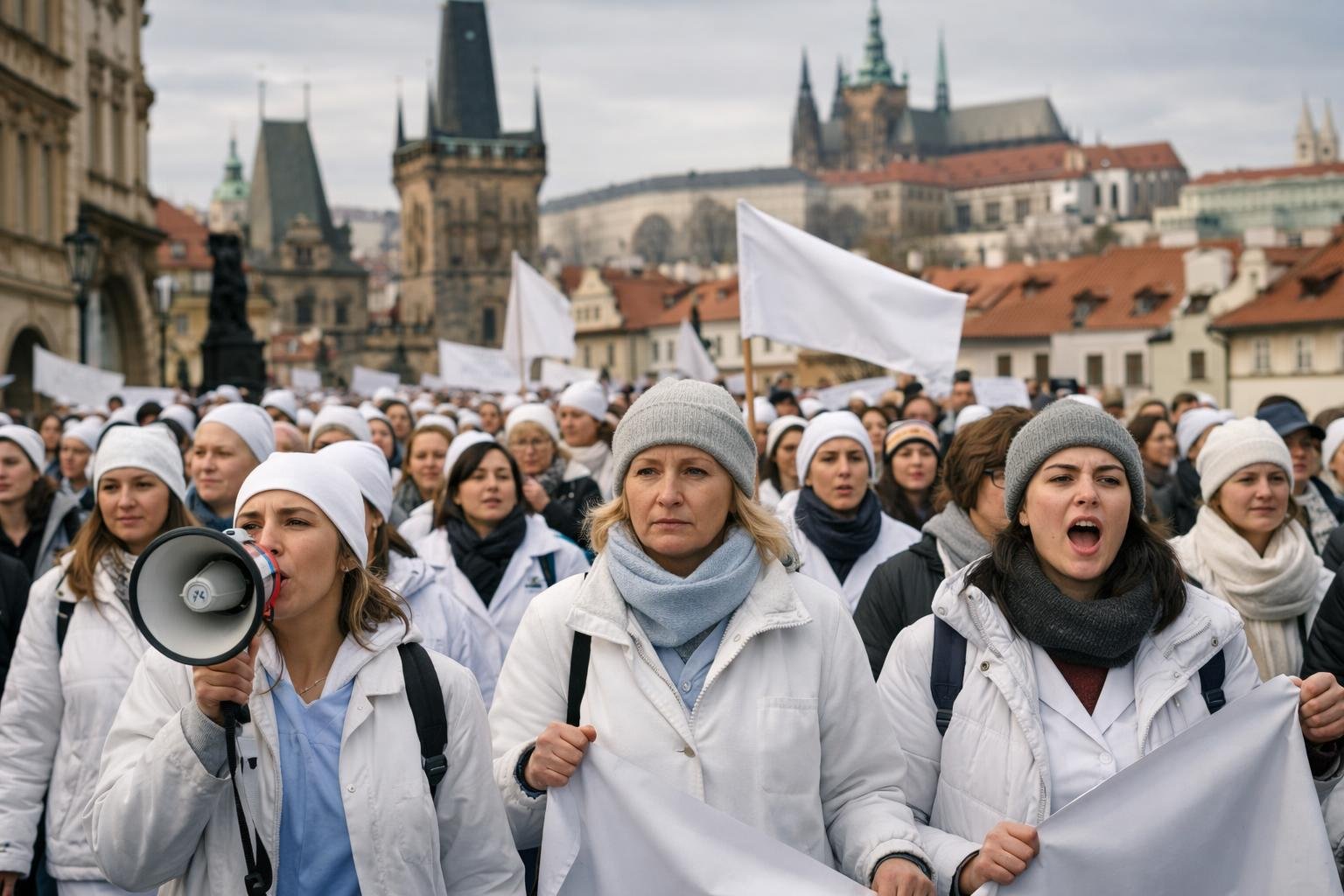 Stovky zdravotních sester pochodovaly centrem Prahy kvůli zablokovanému jednání o platech
