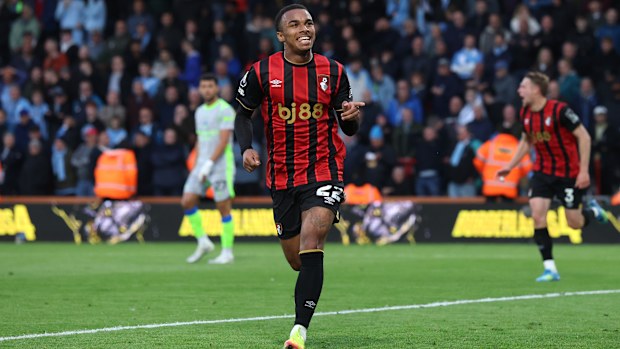 Eli Junior Kroupi of Bournemouth celebrates scoring his team's goal.