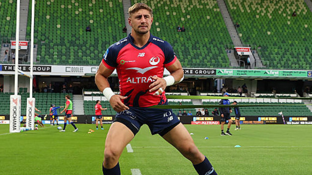 Zac Lomax of the Force warms up before the round 14 Super Rugby match.